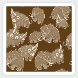 Woolly Mammoth and Woolly Rhino on Brown background Sticker